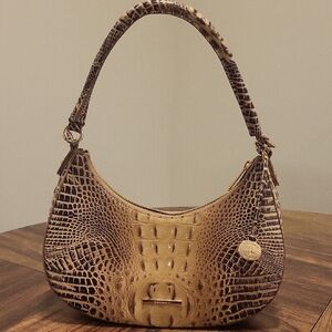 Brahmin Becca Crocodile Pattern Tan Handbag